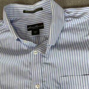 Eddie Bauer Shirt Mens XL Blue Stripe Wrinkle Free Relaxed Fit Button Down